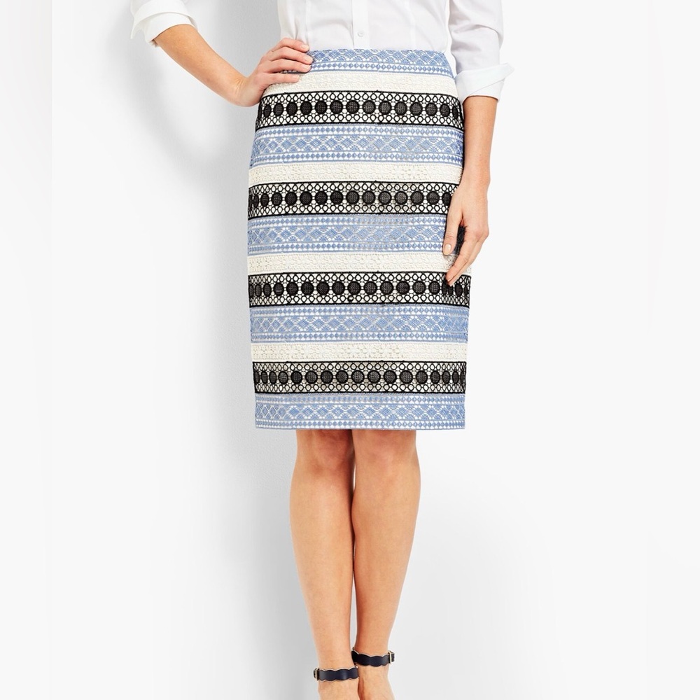 NWT Talbots LACE STRIPE PENCIL SKIRT Size:8P